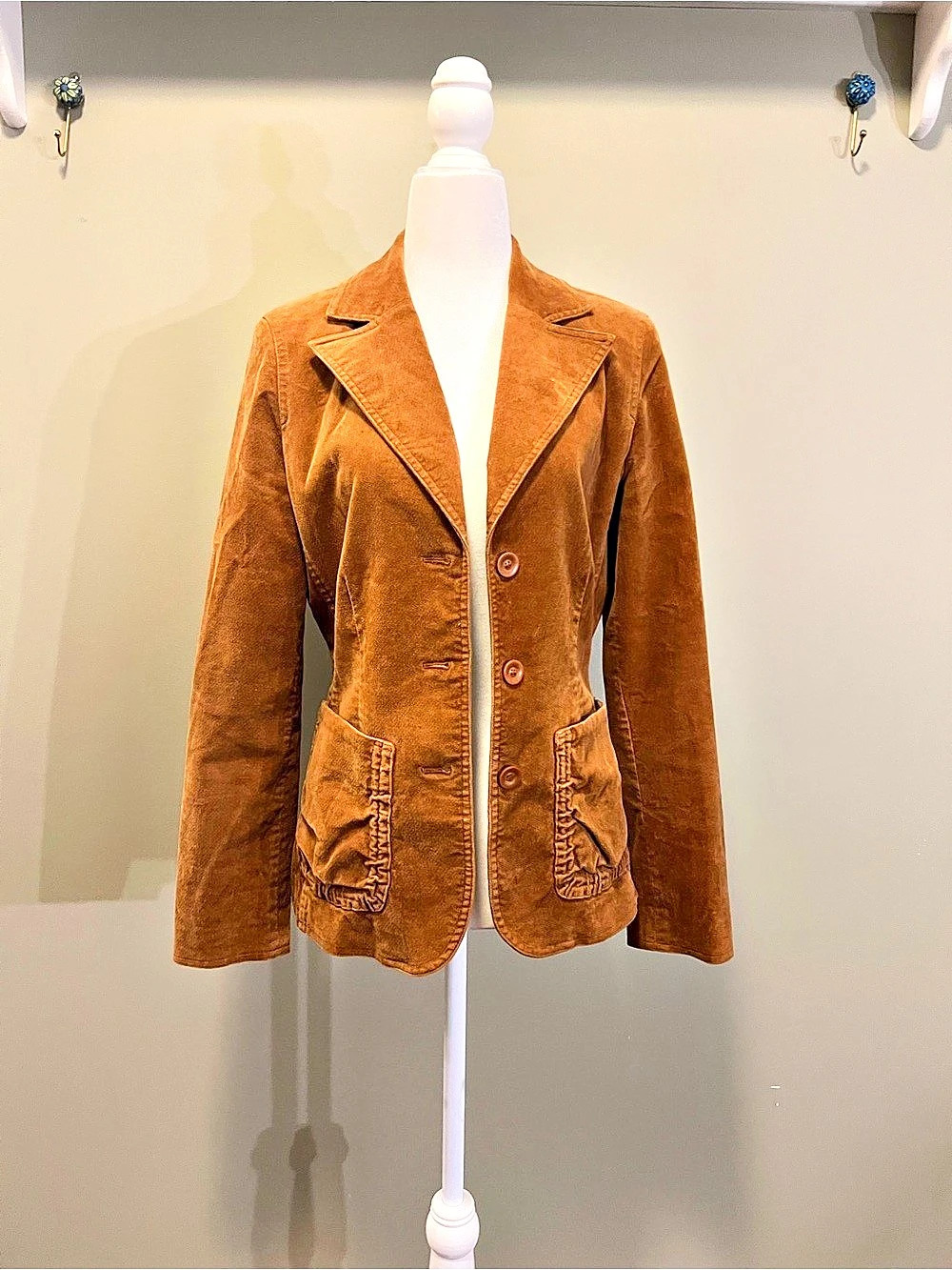 Blacky Dress Berlin Brown Velvet Blazer 98% Cotton Ruched Pockets EU 34